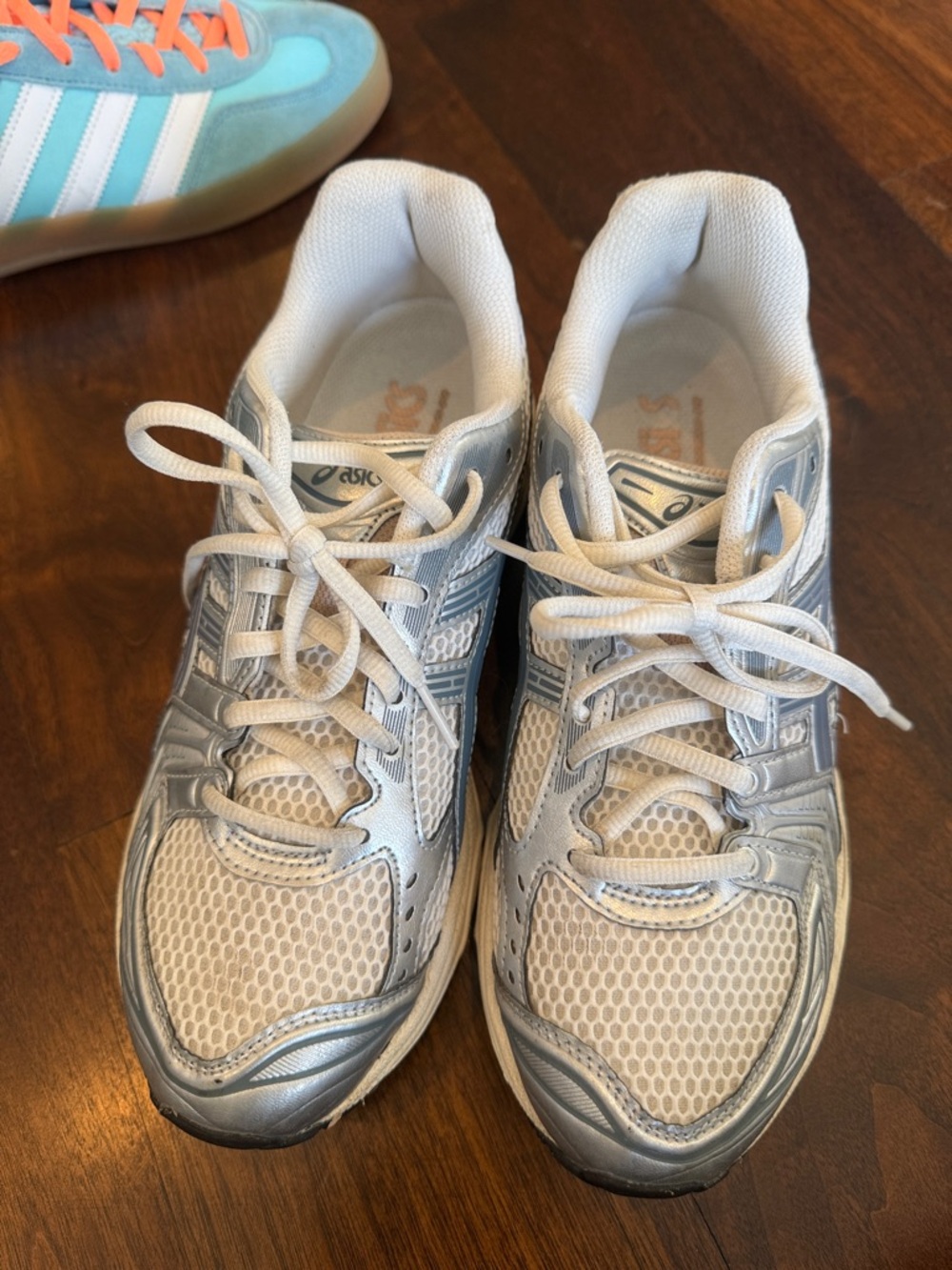 Asics Silver and White Mesh Athletic Sneakers